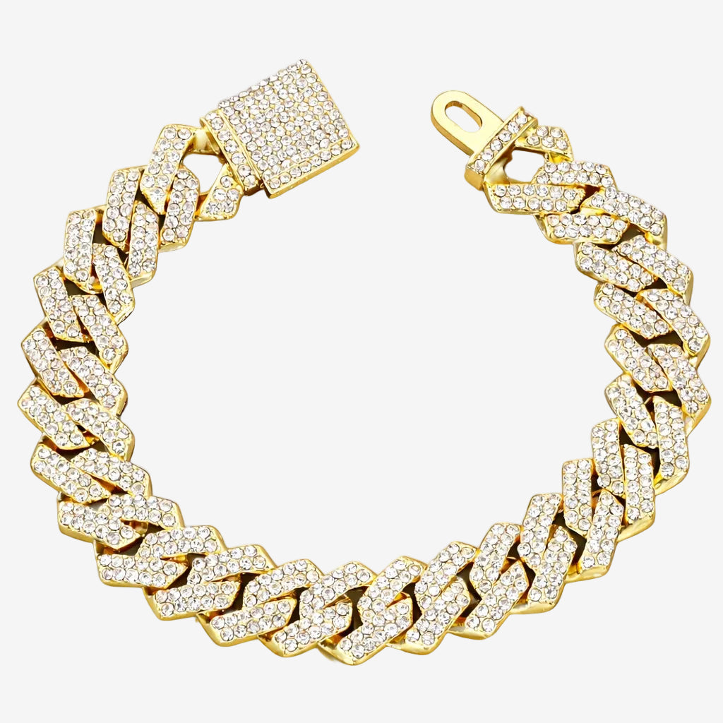 Pulseira Cuban Cravejada Dourada