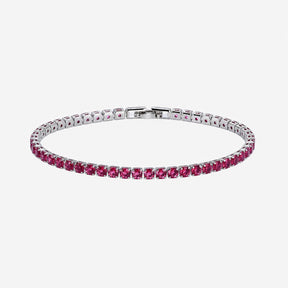 Pulseira Riviera Zircônia Rubi masculina com pedras vermelhas em fundo branco
