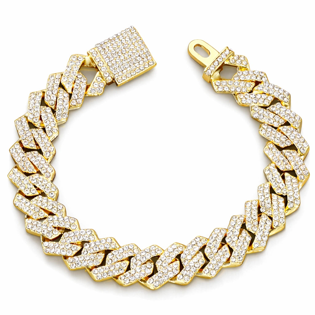 Pulseira Cuban Cravejada Dourada