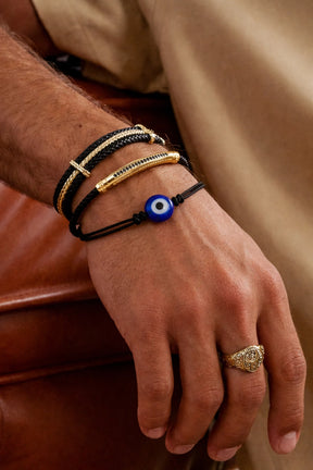 Pulseira de Corda Masculino Fio Italiano com Olho Grego