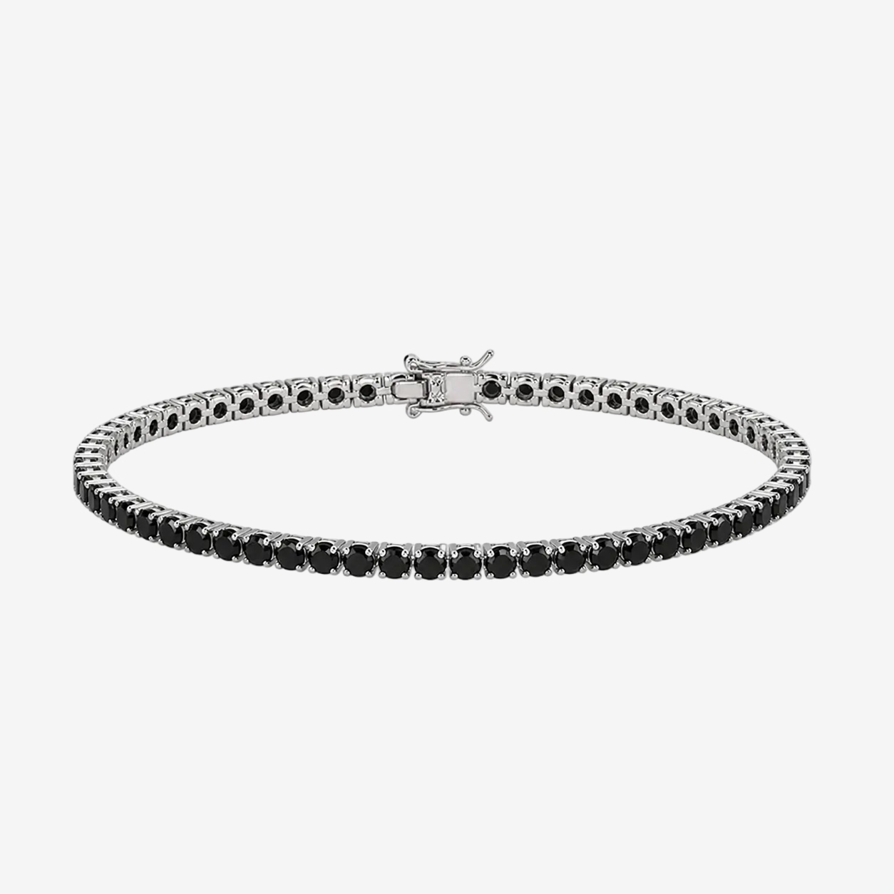 Pulseira Riviera Zircônia Midnight com pedras negras e acabamento prateado