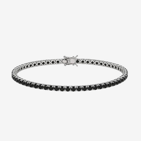 Pulseira Riviera Zircônia Midnight com pedras negras e acabamento prateado