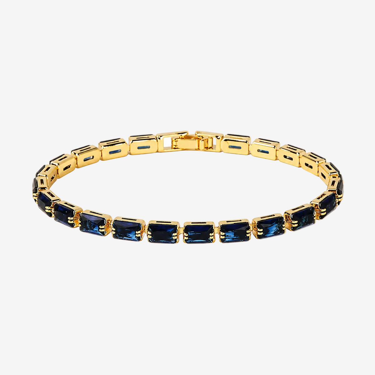 Pulseira Riviera London com zircônias azuis e acabamento dourado
