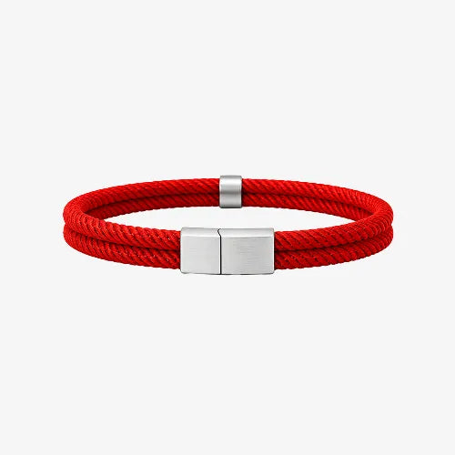 Pulseira masculina Berlin vermelha de corda Supima e prata 925 fosca