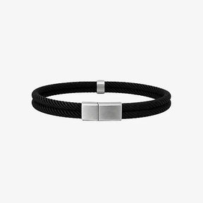 Pulseira masculina Berlin preta de corda Supima e prata 925 fosca
