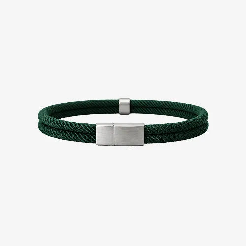 Pulseira masculina Berlin verde de corda Supima e prata 925 fosca