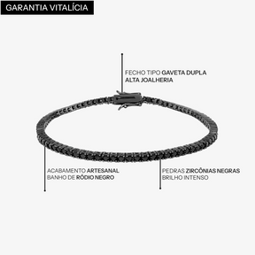 Detalhes da Pulseira Riviera Noir: fecho gaveta dupla, ródio negro e zircônias