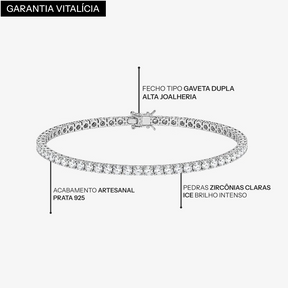 Detalhes da Pulseira Riviera Ice 4 mm, fecho gaveta e zircônias claras