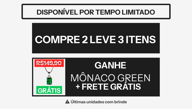 Promoção Vellario: compre 2, leve 3 itens e ganhe o colar Mônaco Green